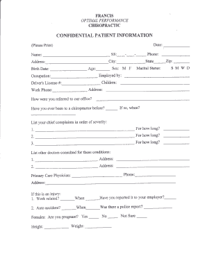 Chiropractic Patient Intake Form