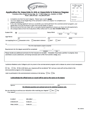 Associate Degree Application Form