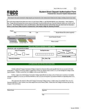 Student Direct Deposit Authorization Form
