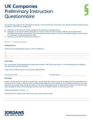 UK Company Incorporation Questionnaire