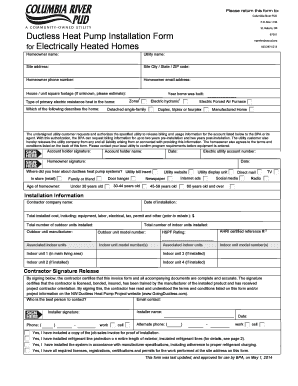 Ductless Heat Pump Installation Form for Electrically Heated Homes