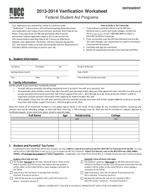 2013-2014 Verification Worksheet