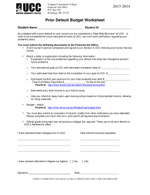 2013-b2014b Prior Default Budget Worksheet - Umpqua Community bb