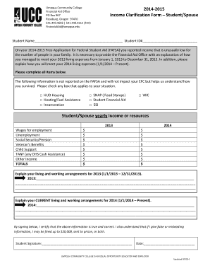 Income Clarification Form – Student/Spouse