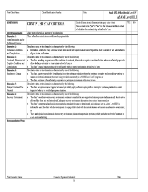 ASAM Level III.I Continued Stay Criteria Form