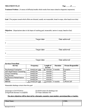 Treatment Plan Form