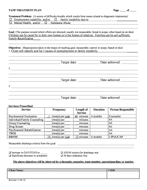 TANF TREATMENT PLAN Page of Treatment Problem - intranet spbh