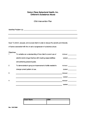 Children's Substance Abuse Intervention Plan