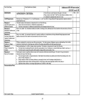 Adolescent ASAM Level 65D-30 Intervention Form