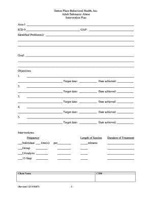 Adult Substance Abuse Intervention Plan