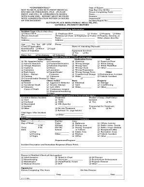 Sutton Place Behavioral Health Incident Report