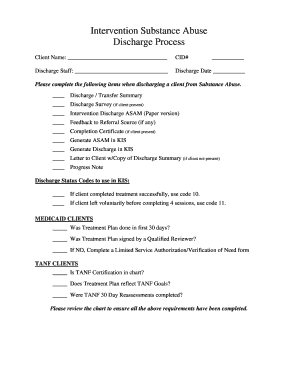 Substance Abuse Discharge Process Form