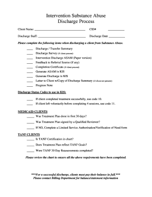 Substance Abuse Discharge Process Form