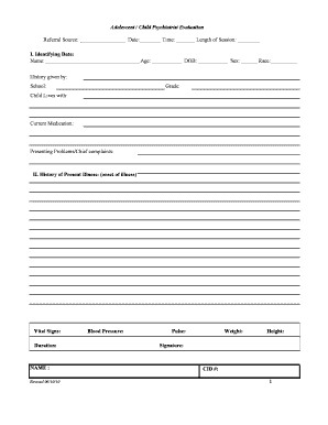 Child Psychiatrist Evaluation Form