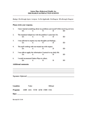 Discharge Satisfaction Survey