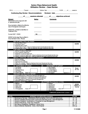Sutton Place Behavioral Health Case Review Form