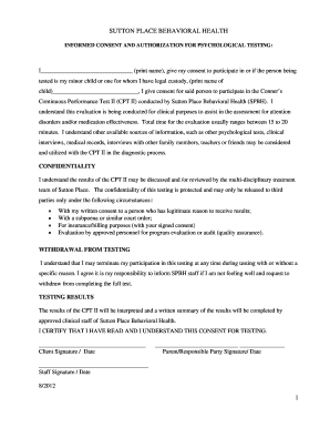 Informed Consent for Psychological Testing