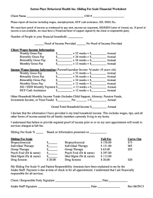Sutton Place Behavioral Health Sliding Fee Scale Worksheet