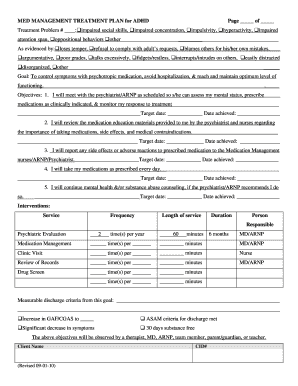 ADHD Medication Management Treatment Plan