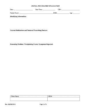 Initial Psychiatric Evaluation Form