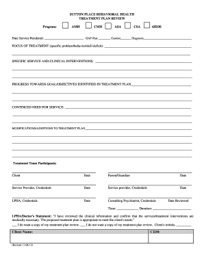 Sutton Place Behavioral Health Treatment Plan Review