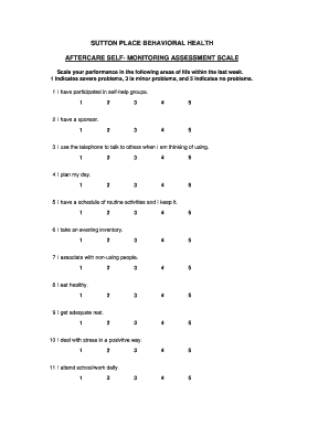 Sutton Place Behavioral Health Aftercare Assessment