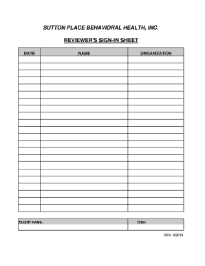Reviewer's Sign-In Sheet
