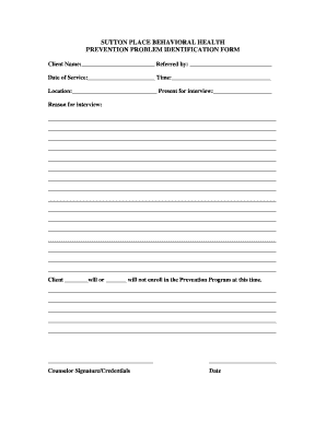 Sutton Place Behavioral Health Prevention Problem Identification Form