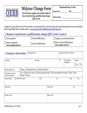 Oregon Midyear Change Form for Educational Entity Benefits