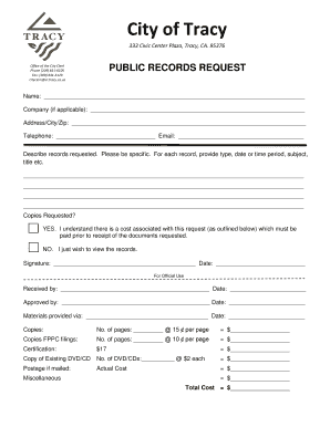 City of Tracy Public Records Request Form
