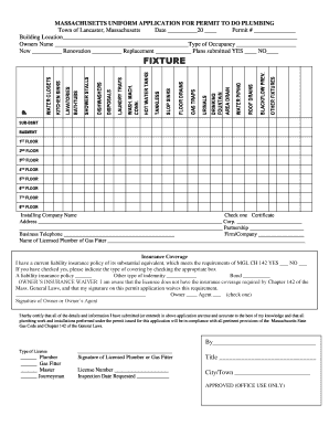 Massachusetts Uniform Application for Plumbing Permit