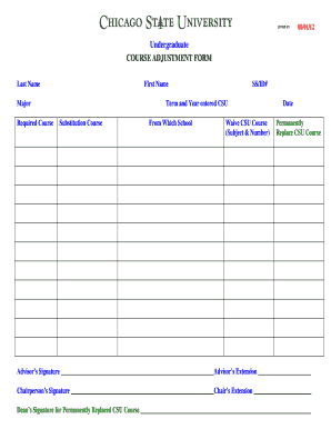 Undergraduate Course Adjustment Form