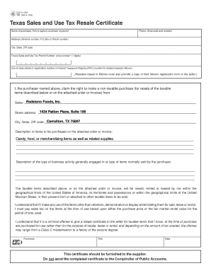 Texas Sales and Use Tax Resale Certificate