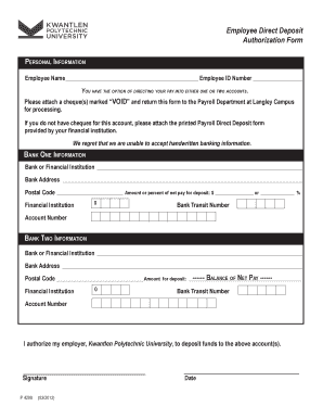 Employee Direct Deposit Authorization Form