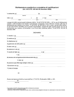 Dichiarazione sostitutiva cumulativa di certificazioni