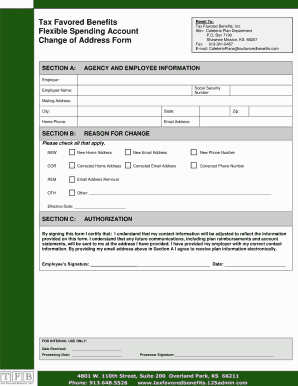 Flexible Spending Account Change of Address Form