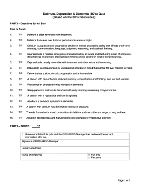 Delirium Depression Dementia Quiz