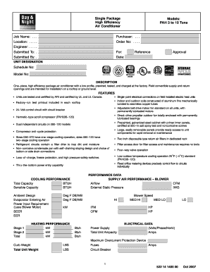 High Efficiency Package Air Conditioner Specification Sheet