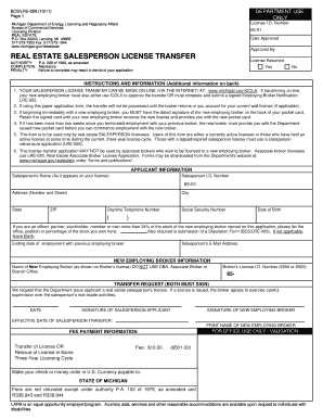 Michigan Real Estate Salesperson License Transfer