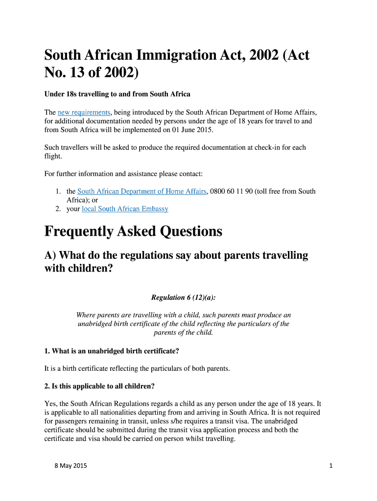 Fillable Online tbcsa South African Immigration Act 2002 Act No 13 Fax
