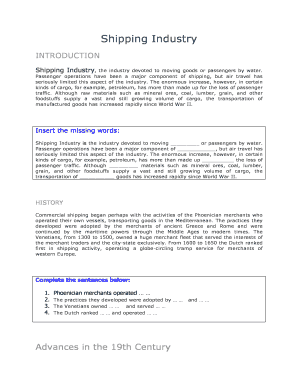 Shipping Industry Educational Fillable Form