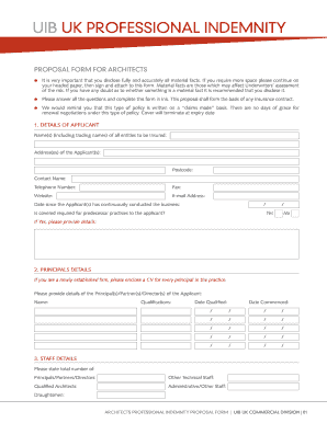 UK Professional Indemnity Proposal Form for Architects
