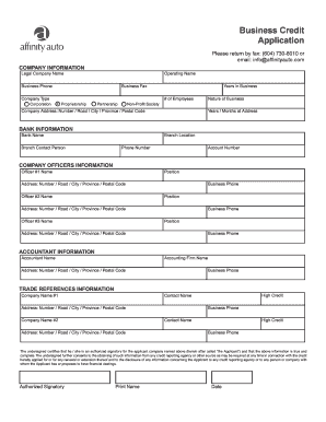 Business Credit Application Form