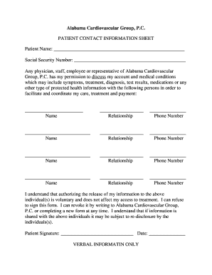 Patient Contact Information Sheet
