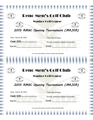 Reno Mens Golf Club Washoe Golf Course 2015 RMGC Opening Tournament (MAJOR) Date March 28, 2015 Time 9am Shotgun Cost $25 (Does not include green fee) - washoegolf