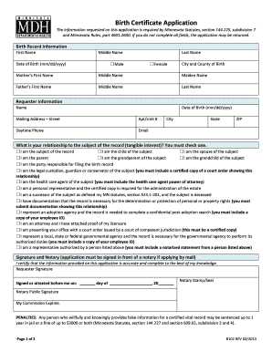 Minnesota Birth Certificate Application