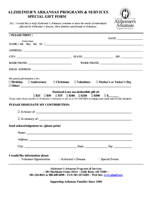 Alzheimer's Arkansas Special Gift Form