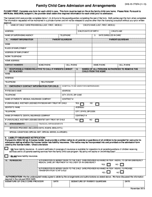 Family Child Care Admission and Arrangements Form