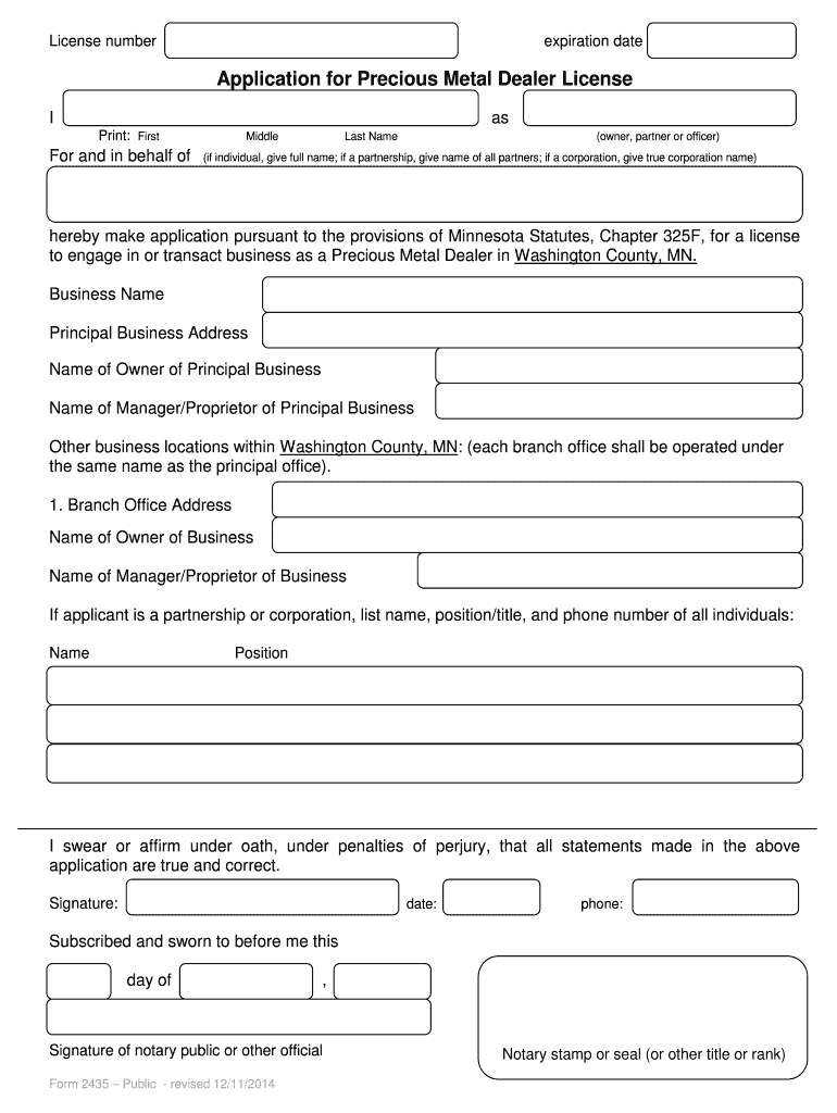 Fillable Online co washington mn Application for Precious Metal Dealer