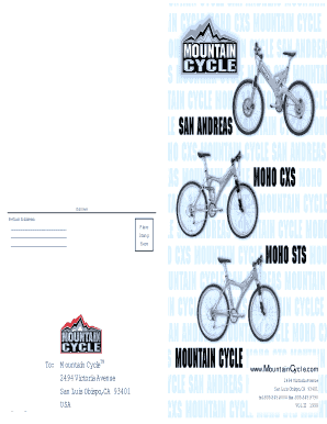Mountain Cycle Warranty Registration Card